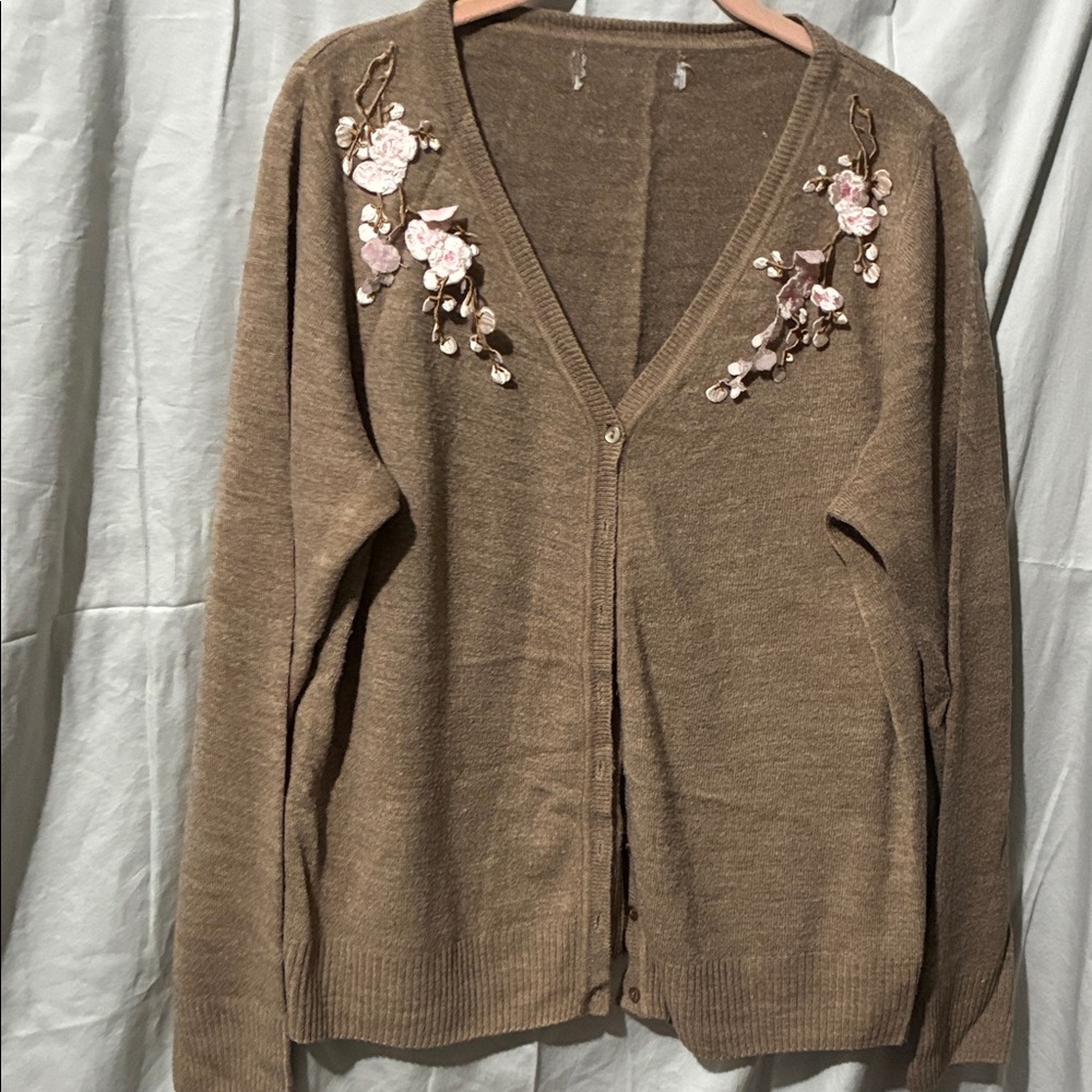 Carter's Brown Cardigan with Floral Embroidery